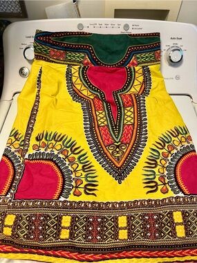 Vibrant Yellow Dashiki Skirt with Red & Green Accents